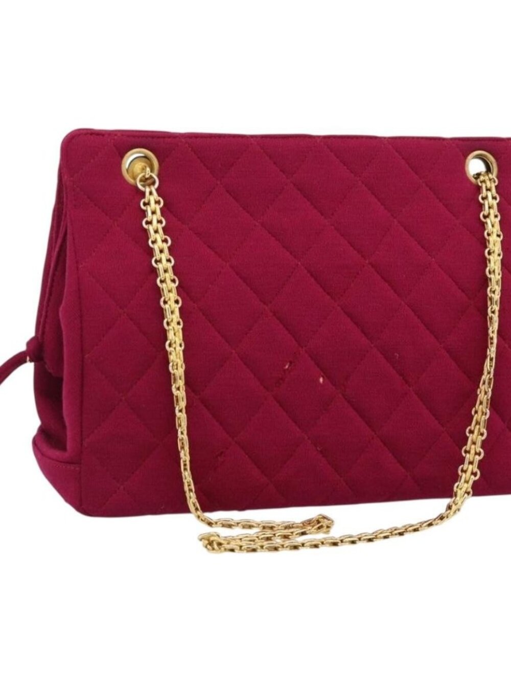 CHANEL Matelasse Chain Shoulder Bag Cotton Jersey Wine Red Gold CC Auth 185539
